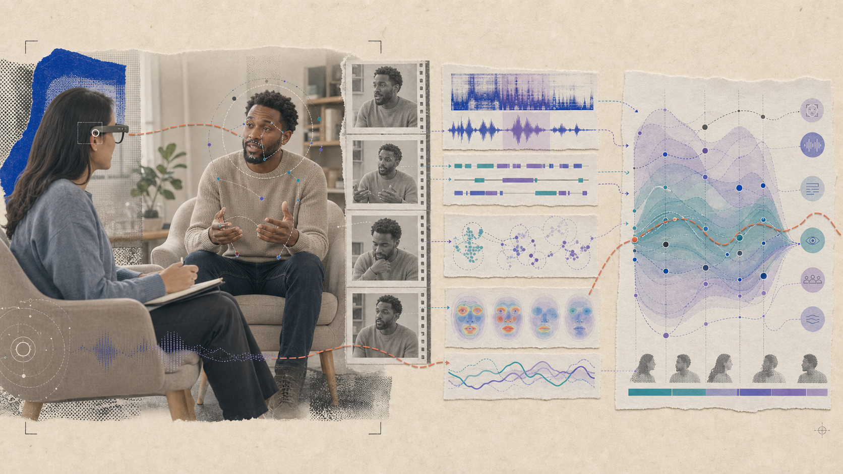 Mental health audiovisual AI research collage