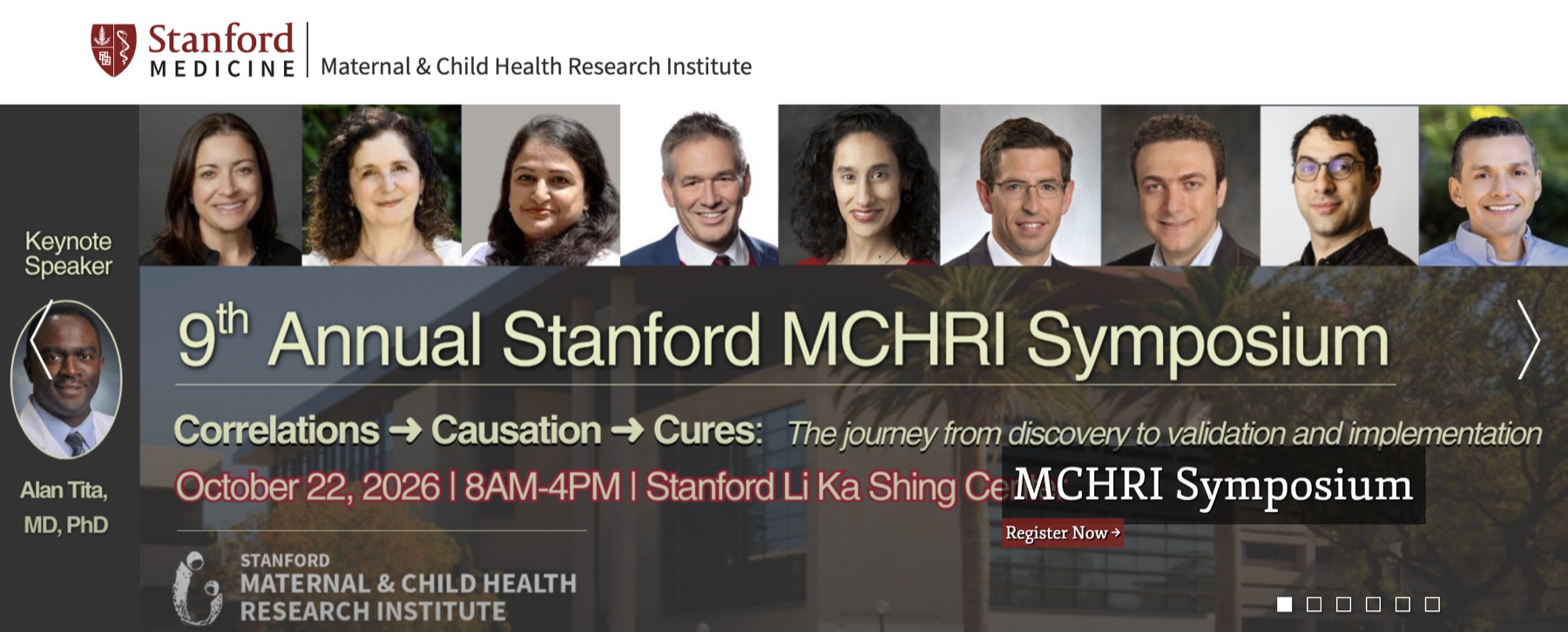 Program graphic for the 9th Annual Stanford MCHRI Symposium